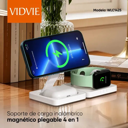 Cargador Inalámbrico Magnético Base 4 En 1 Plegable 15w Blanco