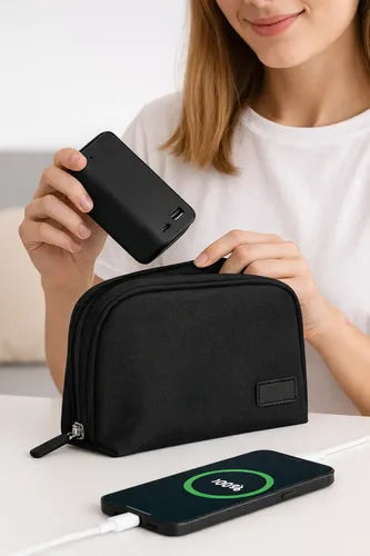 Powerbank 10000mah 2 Linternas Led Cables Integrados + Bolso Negro