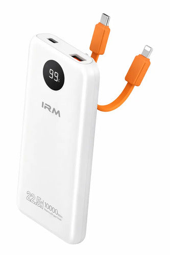 Power Bank Irm Ir49 De 10000 Mah Con Carga Rápida Y Cables Integrados Para iPhone Y Android Blanco