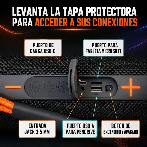 Parlante Portátil Musyl Em-5 Bluetooth Con Luces Led, Radio Fm Y Batería De 7h Negro