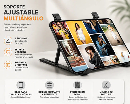 Soporte Metálico Para Notebook Tablet Plegable Antideslizant Negro