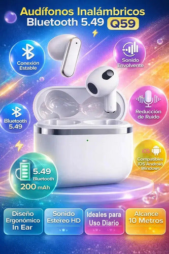 Audífonos In-ear Inalámbricos Q59 Bluetooth 5.49 Con Estuche De Carga Tipo C Blanco