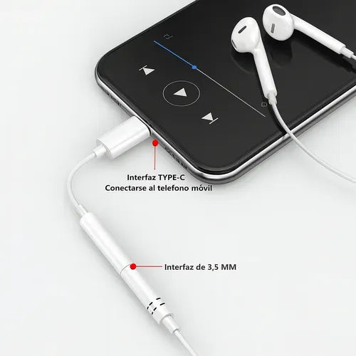 Adaptador De Auriculares Tipo C A Jack 3.5 Mm Para Teléfonos Android Blanco