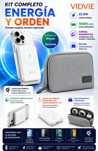 Kit Powerbank Magnético 10000mah 22.5w + Bolso Organizador