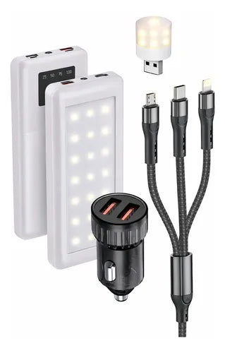 Power Bank Irm Y22 22000 Mah Con Kit De Cable Universal Y Cargador De Auto Blanco