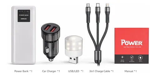 Power Bank 22000mah Carga Rápida Y.22 Cable 3 En 1 Y Luz Led Blanco