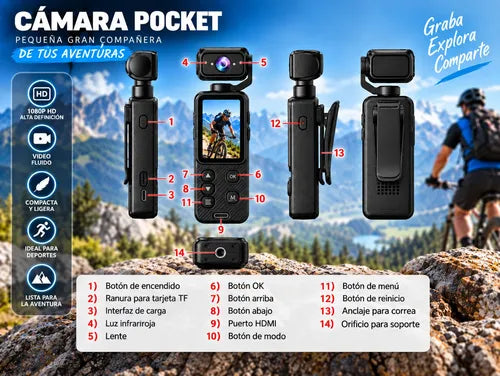 Cámara Deportiva Pocket 1080p Wifi Pantalla Antivibración
