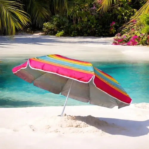 Quitasol De Playa Central Con Protección Uv, Diseño Multicolor Y 80cm De Ancho Veraniego