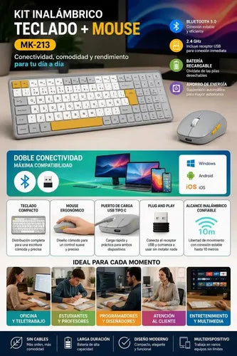 Kit Teclado Y Mouse Gamer Inalámbricos Diegmark Recargables Para Pc, Notebook Y Smart Tv Gris