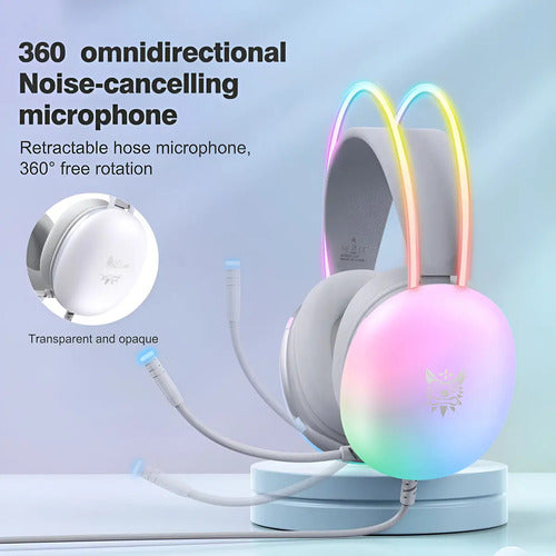 Auriculares Gamer Vincha Para Pc Onikuma X25 Con Micrófono Color Blanco Luz Arcoíris