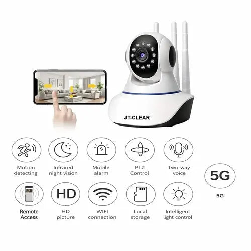 Cámara De Seguridad Wifi Jt-clear Hd Para Hogar Con Cabezal Giratorio Y Visión Nocturna Blanco