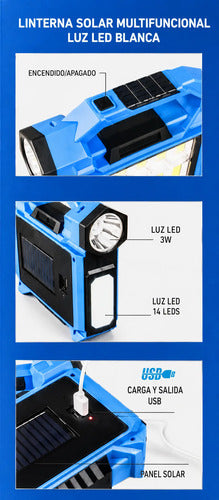 Linterna Led Solar Recargable 30w Con Luz Frontal Y Lateral