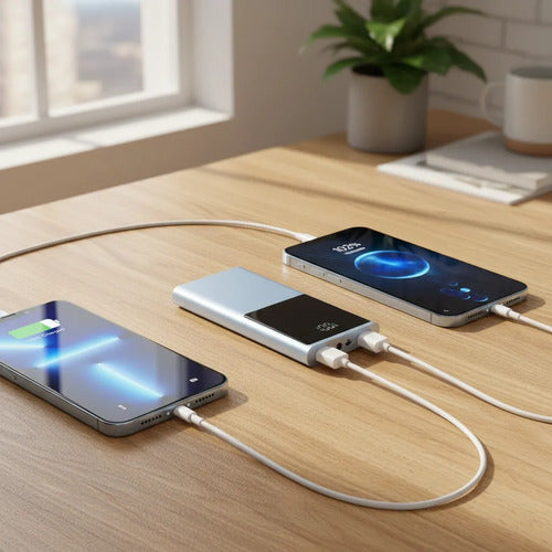 Powerbank 30000mah 66w Pantalla Digital 2 Usb Lampara Led Azul Claro