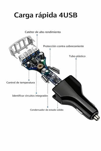 Cargador De Auto Diegmark De Carga Rápida Con 4 Puertos Usb-a Y Tecnología Qualcomm Quick Charge 3.0 Negro