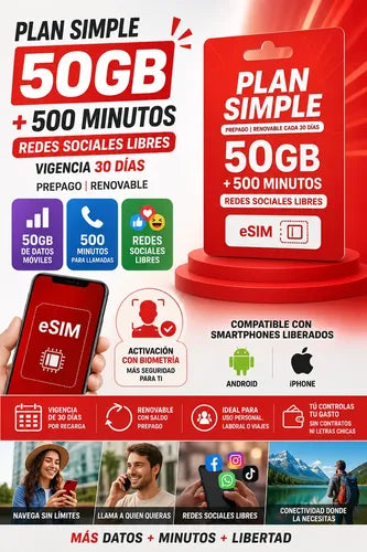 Chip Claro Prepago Plan Simple 50gb+500min Esim 3 En 1