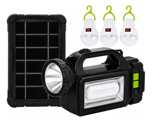 Sistema De Emergencia Iluminación Solar Portátil Recargable Negro