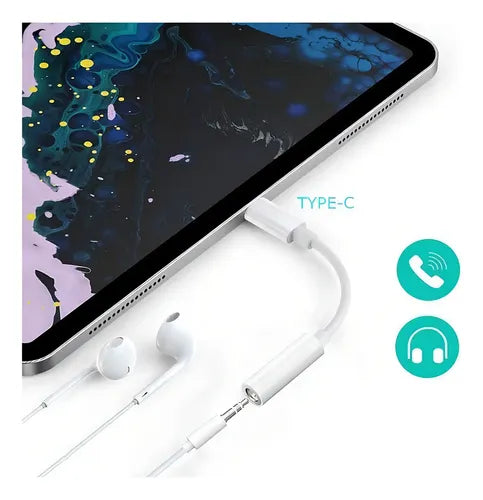 Adaptador De Auriculares Tipo C A Jack 3.5 Mm Para Teléfonos Android Blanco