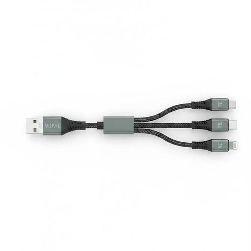 Cable De Carga Rápida 3 En 1 Usb 1.2m 3.0a Vidvie Cb4022 Gris Oscuro