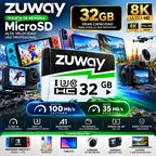 Tarjeta De Memoria Microsd Zuway 32gb Clase 10 U3 A1 Alta Velocidad 100mb/s Premium Compatible Con Nintendo Swicht 1, Video 8k, Celulares, Tablets, Cámaras De Seguridad Y Deportivas, Uso Profesional