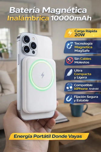 Power Bank Magnético Inalámbrico De 10000mah Con Carga Rápida 22.5w Para iPhone Magsafe Y Android Blanco
