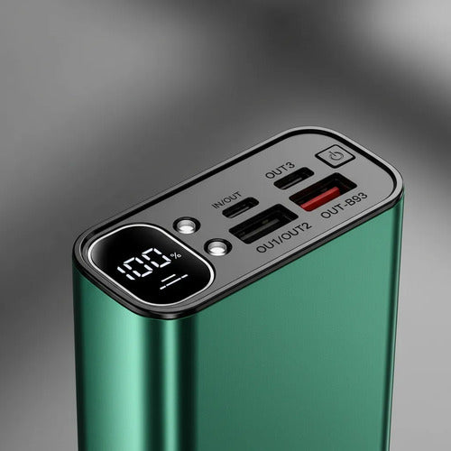 Powerbank 20000mah Carga Rápida Luz Led Cables Integrados Verde