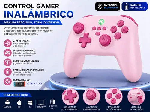 Control Compatible Con N. Switch 1-2 Pc Smart Tv Smartphone Rosa
