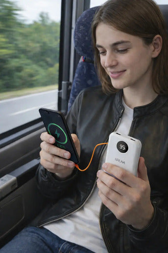 Power Bank Irm Ir49 De 10000 Mah Con Carga Rápida Y Cables Integrados Para iPhone Y Android Blanco