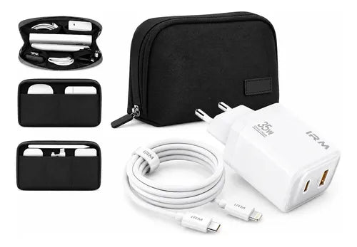 Kit Cargador Rápido 35w Para iPhone + Bolso Organizador Blanco/negro