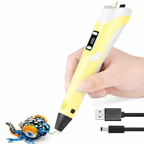 Lápiz 3d Recargable Con Pantalla Lcd Y Base Soporte, Para Filamentos Pla Y Abs, Amarillo