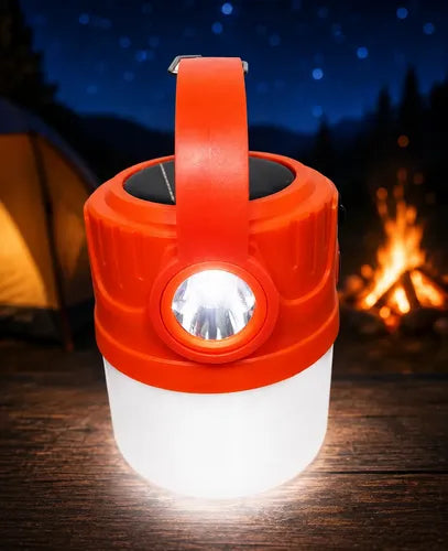 Lampara Solar Camping Farol Colgante Recargable Power Bank Naranja