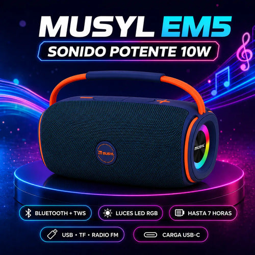 Parlante Bluetooth 10w Luces Rgb Recargable Radio Fm Tws Azul Marino
