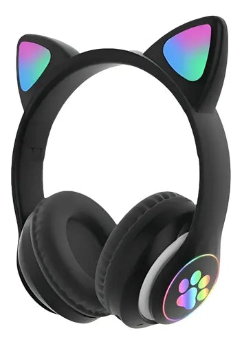 Audífonos Inalámbricos Orejas Gato Con Micrófono Recargables Negro
