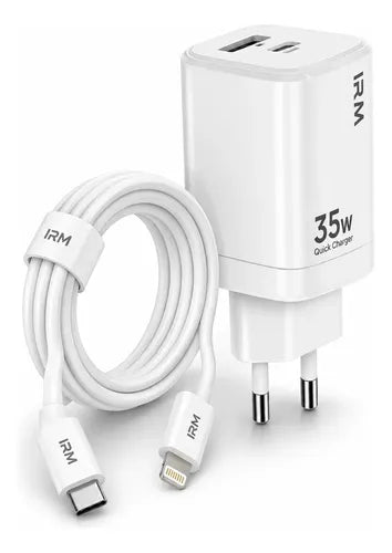 Kit Cargador Rápido 35w Para iPhone + Bolso Organizador Blanco/beige