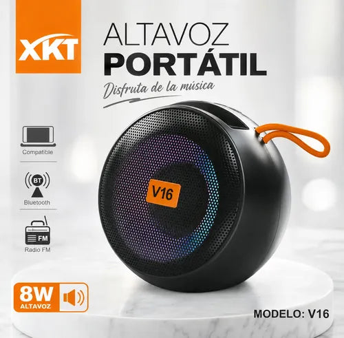 Parlante V16 8w Bluetooth Luz Led Soporte Celular Radio Fm Negro