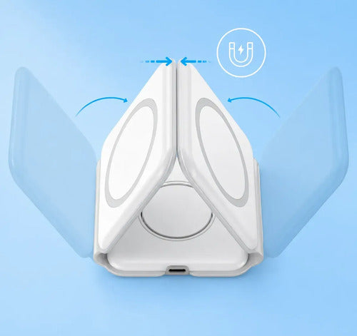 Cargador Inalámbrico Magnético 3 En 1, Plegable Y Portátil Compatible Con iPhone, Samsung Y Dispositivos Con Tecnología Qi Blanco
