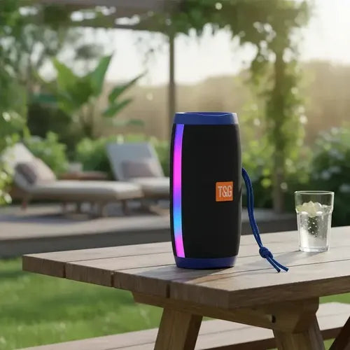 Parlante Bluetooth Inalámbrico Portátil Tg-157 Con Luces Led Rgb Y Radio Fm Negro