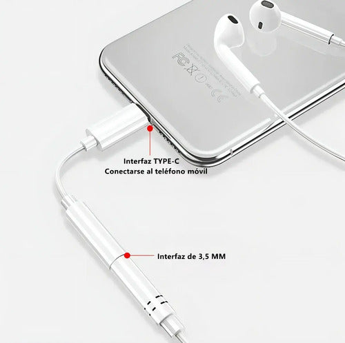 Adaptador De Audífonos Tipo C A Conector De Audio Jack 3.5mm Blanco