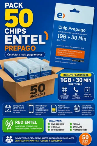 Chip Entel Prepago Pack 50 Unidades Sim Prepago 3 En 1