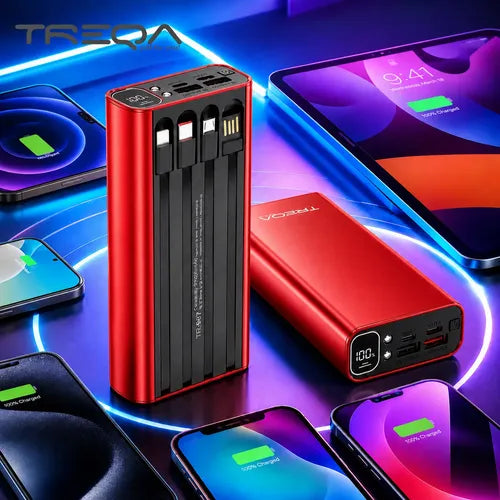 Powerbank 20000mah Carga Rápida Luz Led Cables Integrados