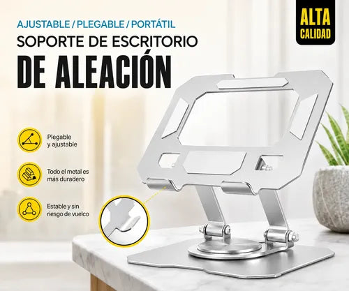 Soporte Metálico Ajustable Plegable Para Tablet Y Celular Plateado