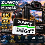 Tarjeta De Memoria Microsd Zuway 64gb Clase 10 U3 A1 Alta Velocidad 100mb/s Premium Compatible Con Nintendo Swicht 1, Video 8k, Celulares, Tablets, Cámaras De Seguridad Y Deportivas, Uso Profesional