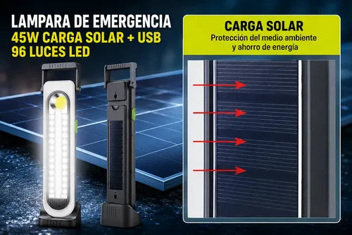 Lámpara Led Solar 45w Recargable Usb 3600mah 96 Luces Led Blanco