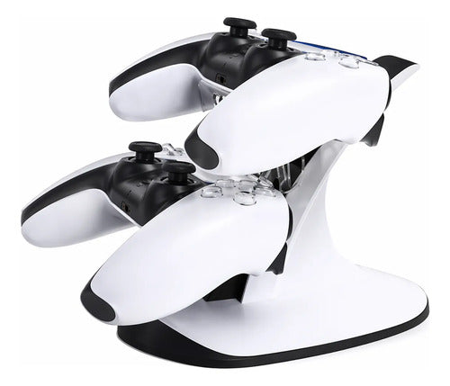 Base De Carga Dual Compatible Con Ps5 Joystick Luz Led Usb-c Blanco