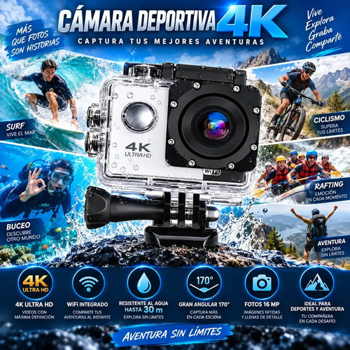 Cámara Deportiva Acción 4k Wifi 16mp 170° Sumergible 30m