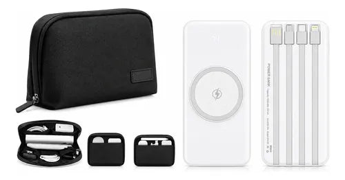 Kit Powerbank 30000mah Carga Rápida + Bolso Organizador Blanco/negro