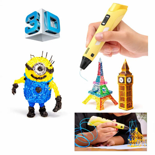 Lápiz 3d Recargable Con Pantalla Lcd Y Base Soporte, Para Filamentos Pla Y Abs, Amarillo