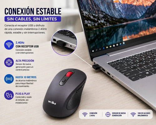 Mouse Inalámbrico 2.4ghz Bluetooth 5.0 1600 Dpi 6 Botones Negro