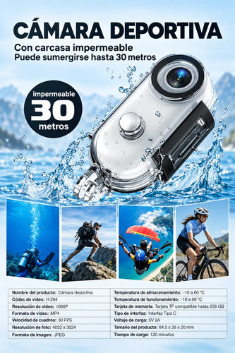 Mini Cámara Deportiva Wifi 1080p Sumergible Clip Magnético Blanco