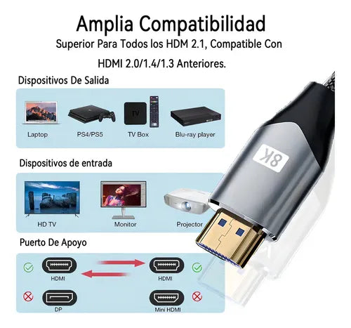 Cable Hdmi 2.1 Meidimake 8k 5 Metros Compatible Ps5 Xbox Tv 60hz 120hz