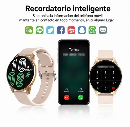 Smartwatch Diegmark Active2 Dorado Sport, Reloj Inteligente Con Llamadas, Monitor Cardíaco Y Actividad Para Android Y Ios Hebilla Beige Negro